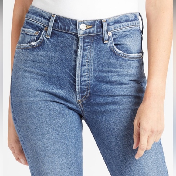 AGOLDE Toni Mid-Rise Straight Leg Jeans Boho Fall Medium Blue Dime Wash Size 28 - Picture 4 of 14